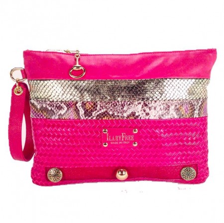 pochette in juta e pelle fuxia