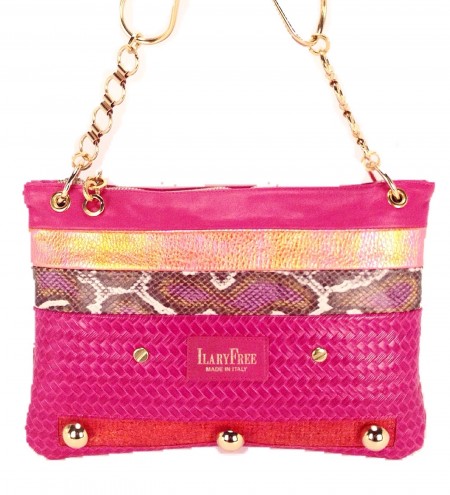 pochette fuxia in juta e pelle